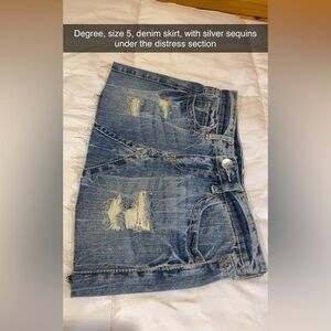 High Rise Blue Distressed Denim Skirt